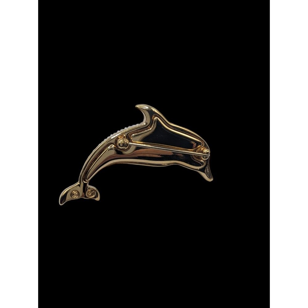 Swarovski Gold Tone Clear Crystals Gemstone Decorated Dolphin Brooch Pin - Picture 6 of 9
